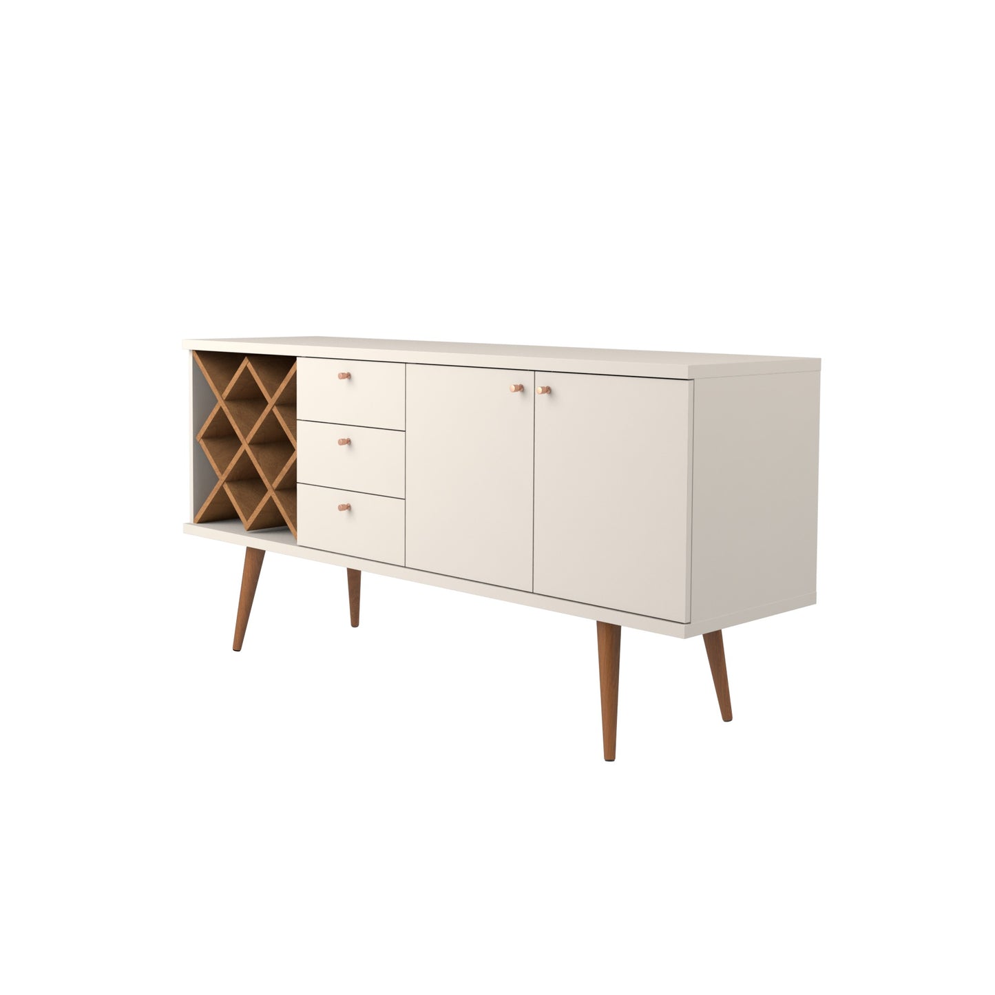 Manhattan Comfort Utopia 4 Bottle Wine Rack Sideboard Buffet Stand with 3 Drawers and 2 Shelves in Off White and Maple Cream 1010452