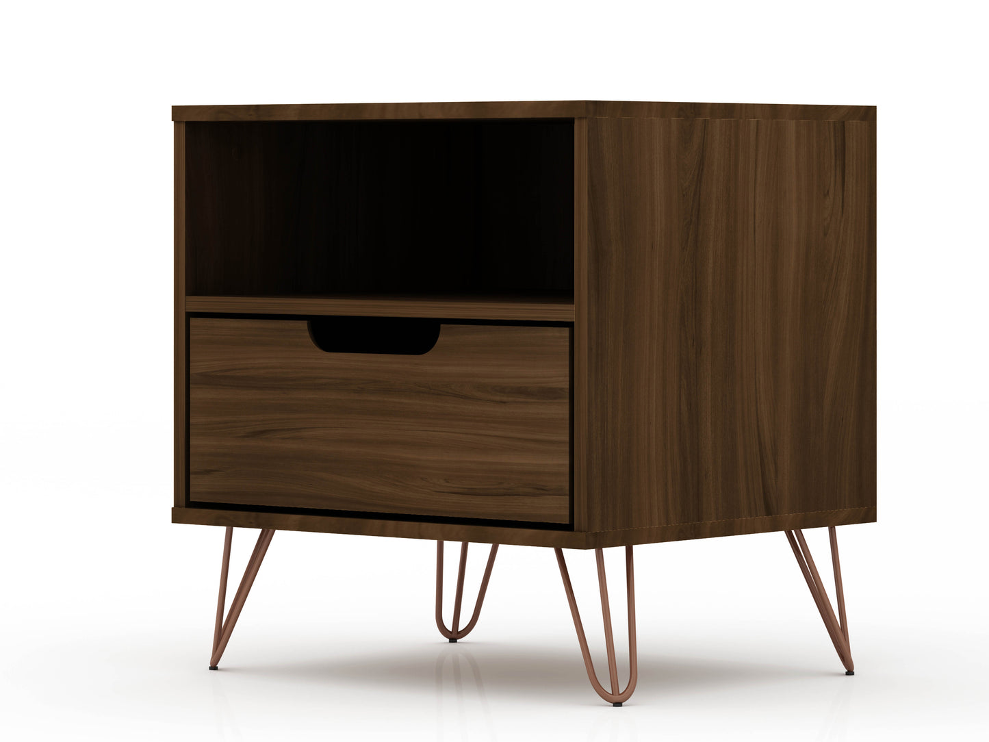 Manhattan Comfort Rockefeller 1.0 Mid-Century- Modern Nightstand with 1-Drawer in Brown 101GMC5