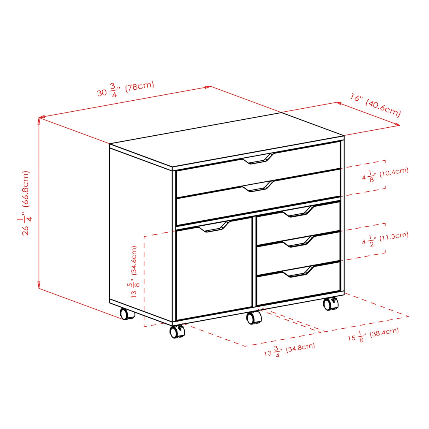 Halifax Wide Storage Cabinet, 3-Small and 2-Wide Drawers, White
