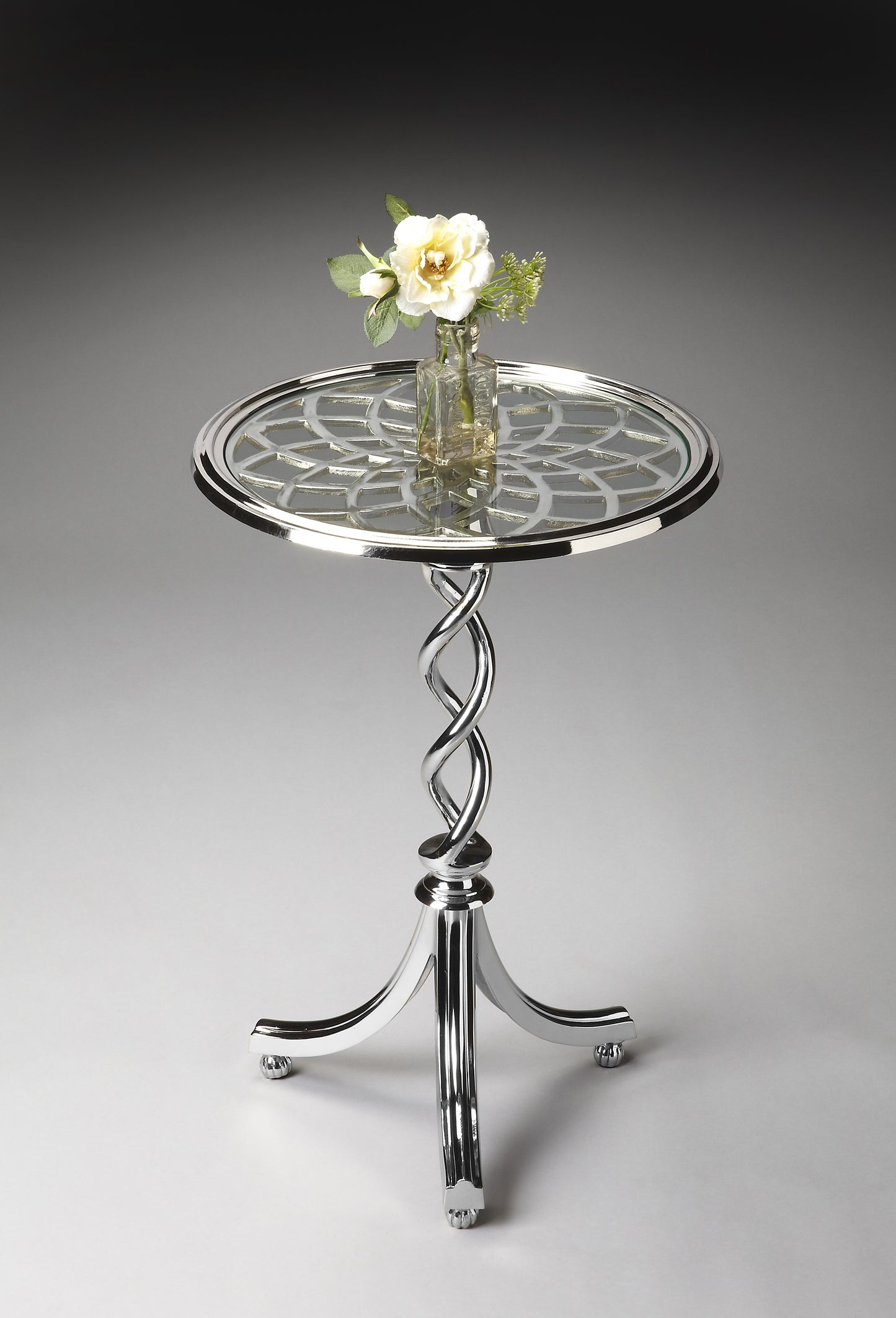 Butler Specialty Company Isidora 17.5 in. W Round Metal and Glass Modern Side Table, Silver