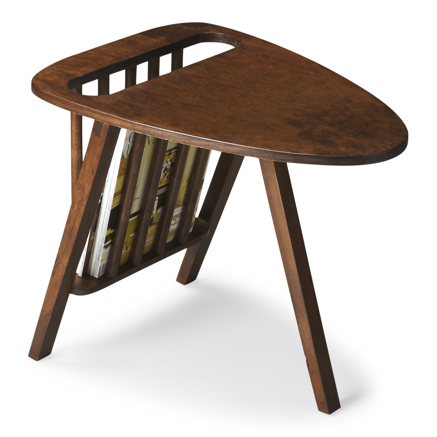 Butler Specialty Company Lowery 15 in. W Triangular Wood Modern Side Table with Magazine Holder, Dark Brown