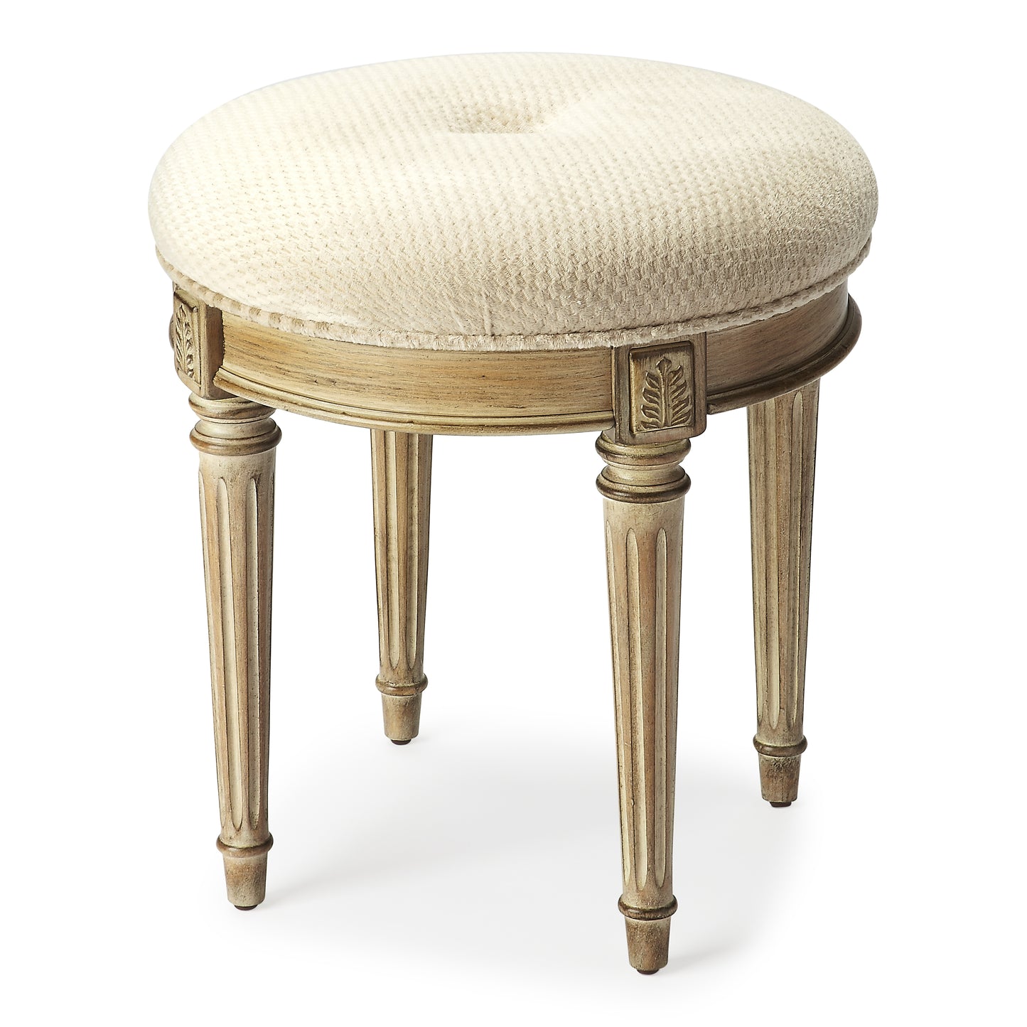 Butler Specialty Company Bernadette 18.5 in. Seat Height Round Upholstered and Wood Traditional Vanity Stool, Gray