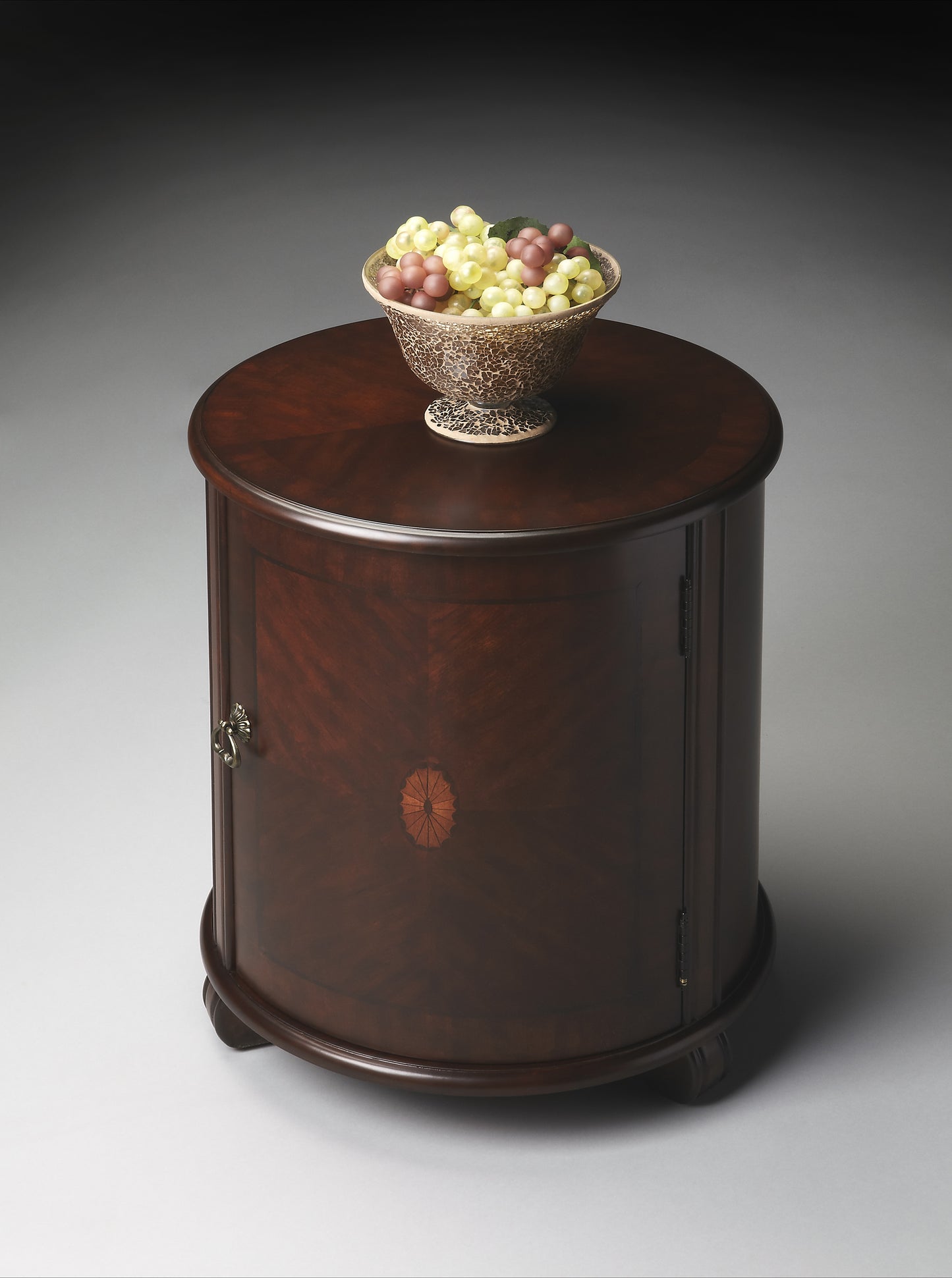 Butler Specialty Company Lawrie 20 in. W Round Wood Drum 1 Door Side Table, Dark Brown