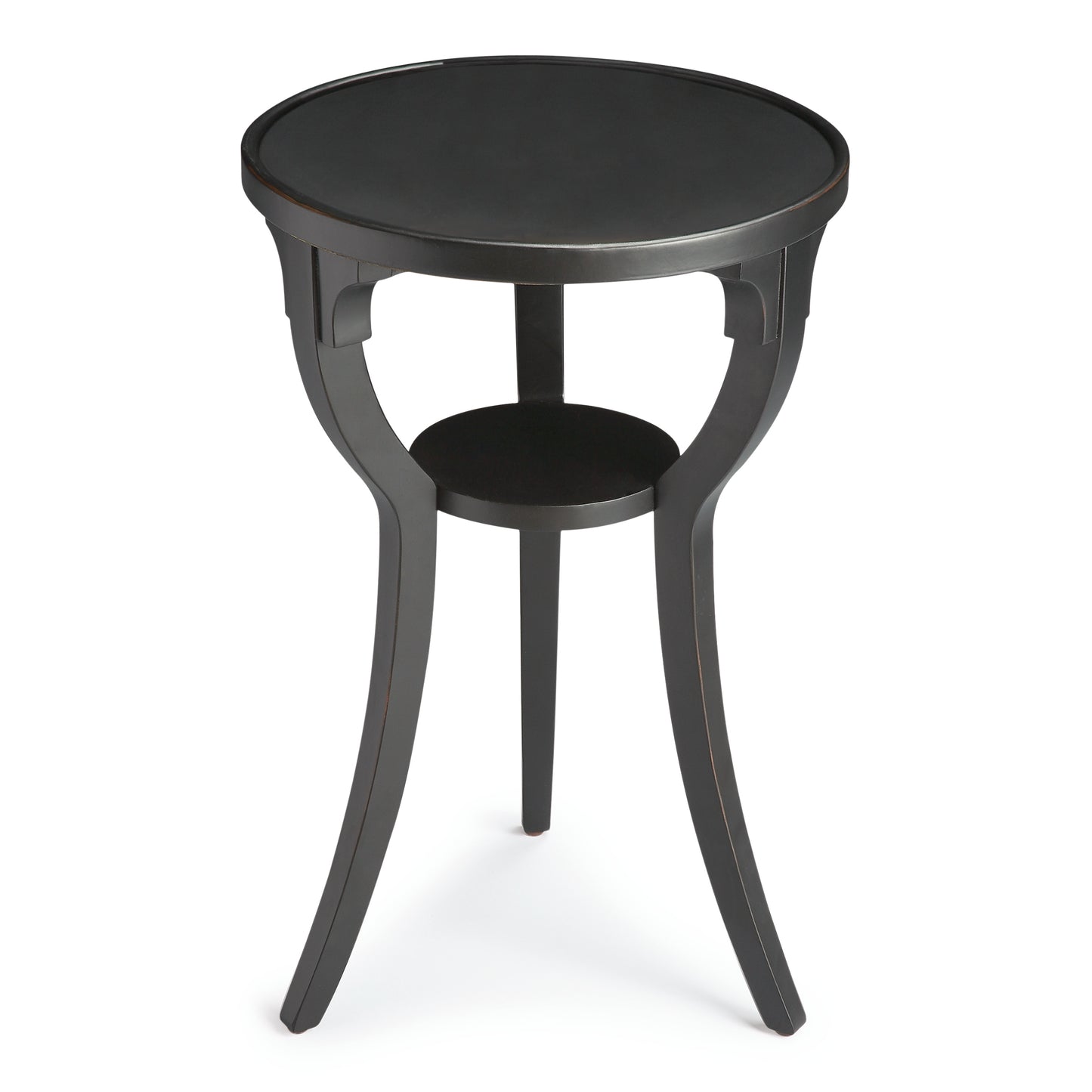 Butler Specialty Company Dalton 15.75 in. W Round Wood Side Table with Small Lower Open Shelf, Black