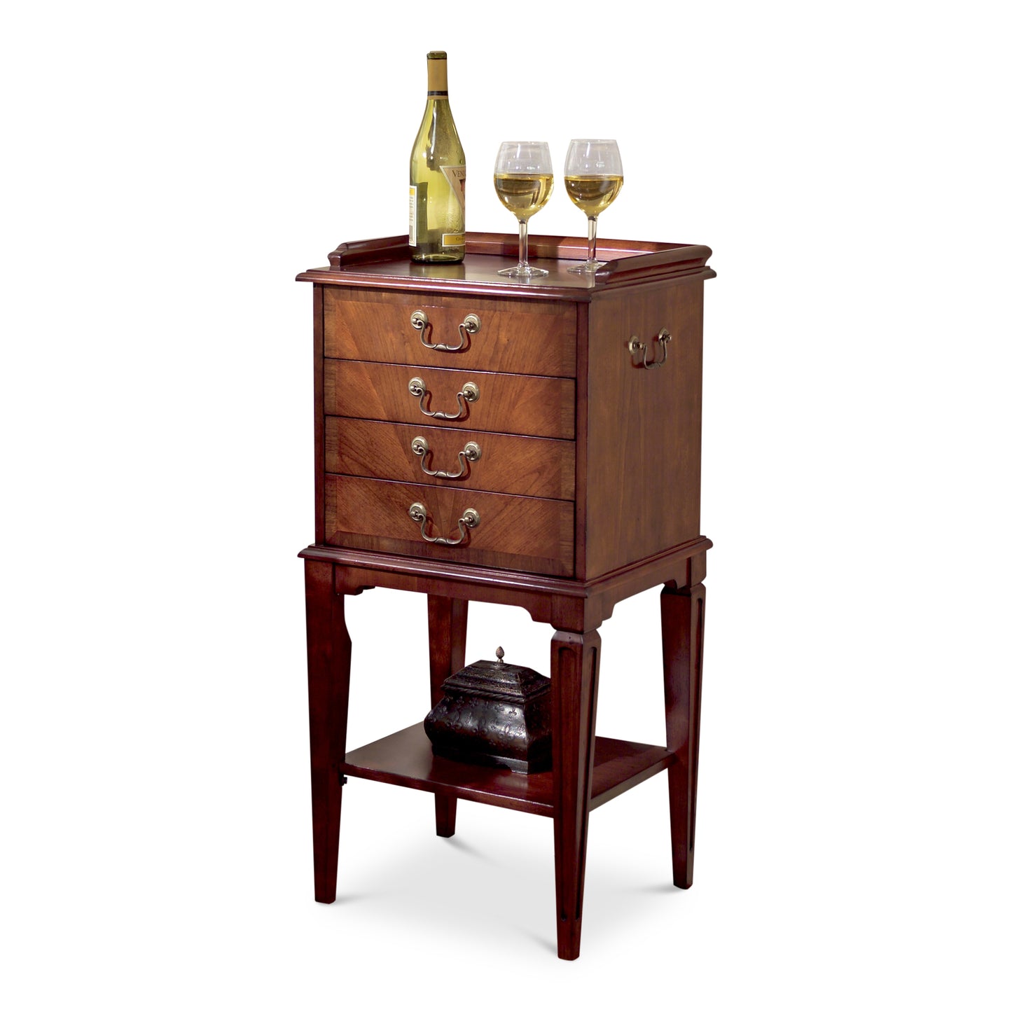 Butler Specialty Company Hardwick 18 in. W Rectangular Wood 4 Drawer Traditional Accent Chest with Lower Open Shelf, Dark Brown
