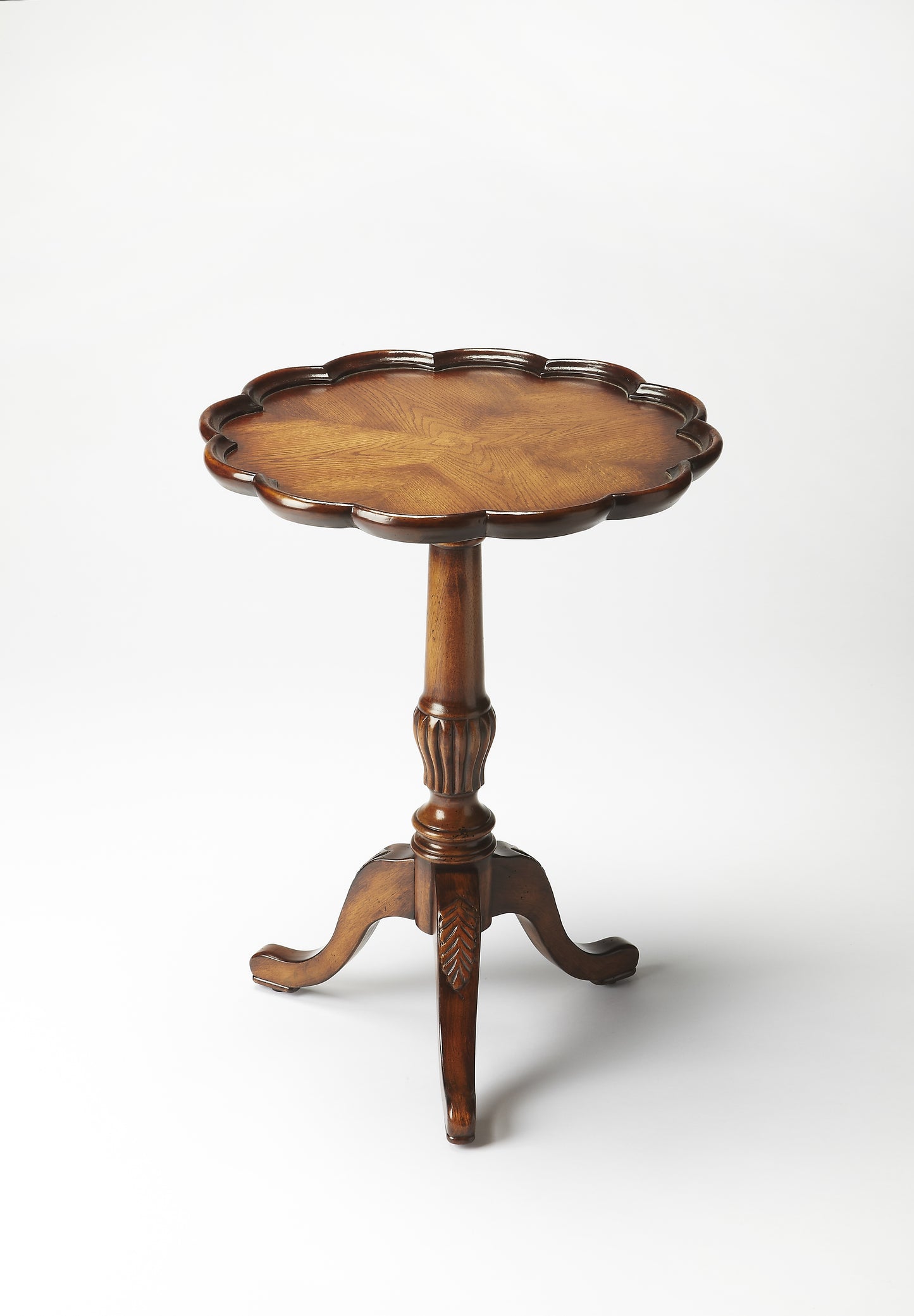 Butler Specialty Company Dansby 20 in. W Round Wood Scalloped Edge Pedestal Side Table, Medium Brown