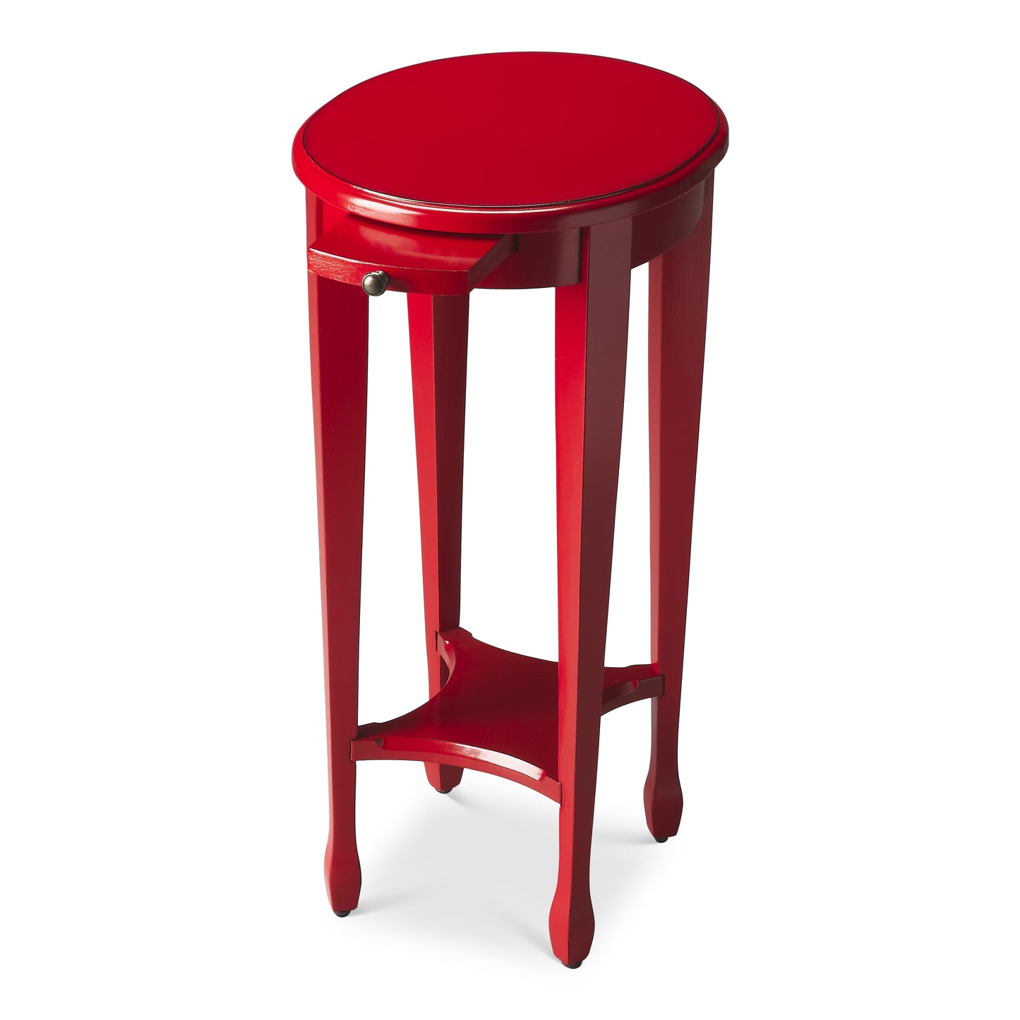 Butler Specialty Company Arielle 12.5 in. W Round Wood Petite Side Table with Pull-Out Tray and Lower Open Shelf, Red