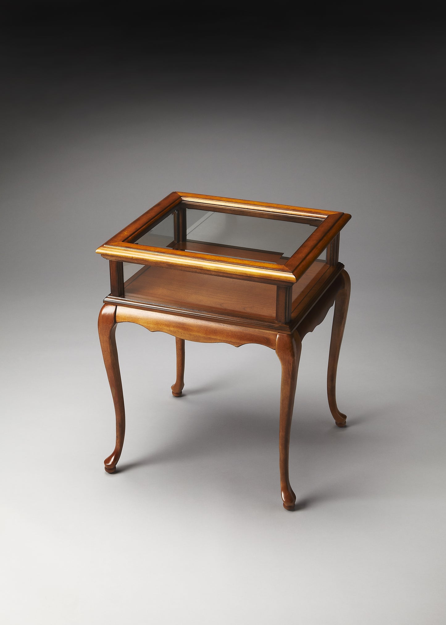 Butler Specialty Company Burton 18 in. W Square Wood and Glass Traditional Curio Table, Medium Brown