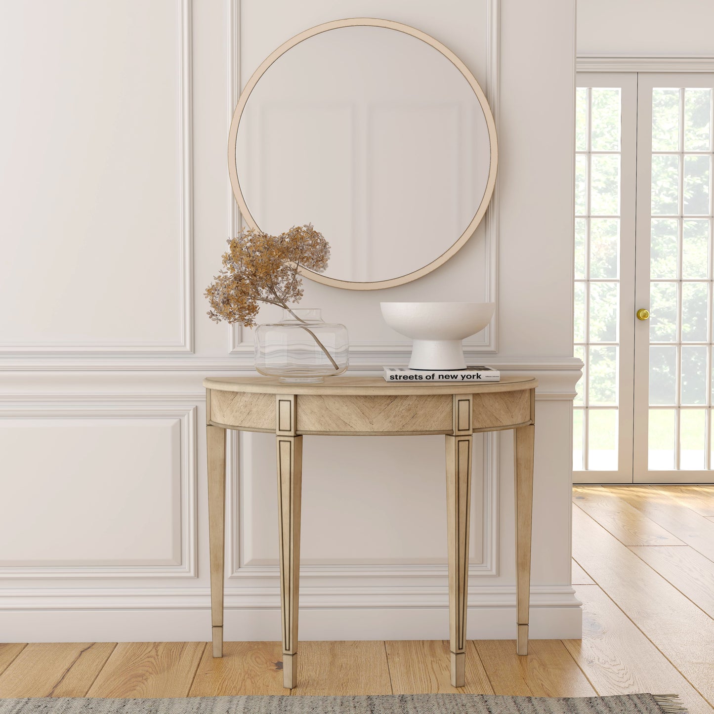 Butler Specialty Company Hampton 36 in. W Demilune Wood 1 Drawer Console Table, Beige