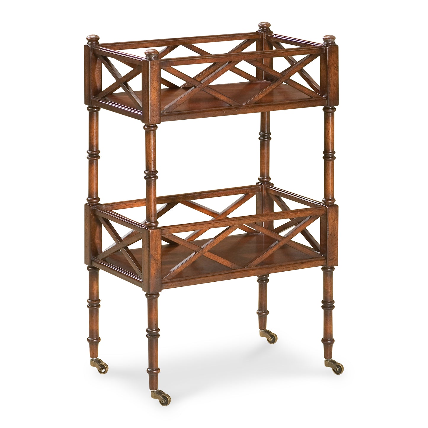 Butler Specialty Company Foster19 in. W Rectangular Wood 2 Tier Bar Cart on Casters, Dark Brown