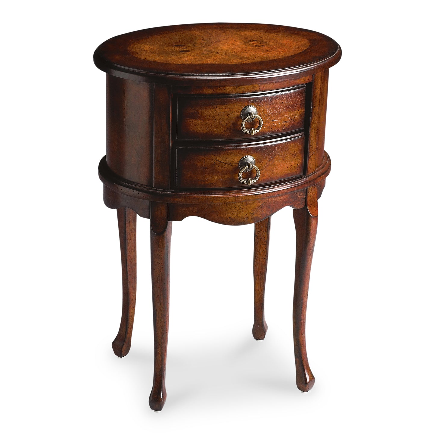 Butler Specialty Company Whitley 18 in. W Oval Wood Traditional 2 Drawer Side Table, Dark Brown