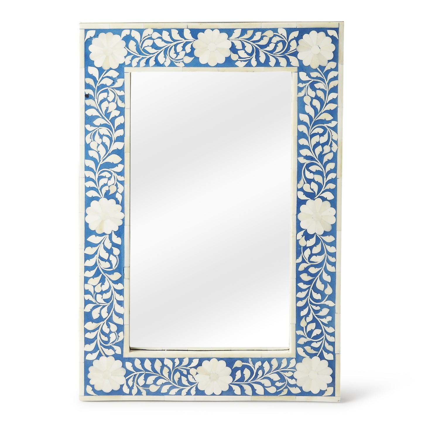 Butler Specialty Company Vivienne 16 in. W x 24 in. H Rectangular Bone Inlay Horizontal or Vertical Hanging Accent Wall Mirror, Blue, White