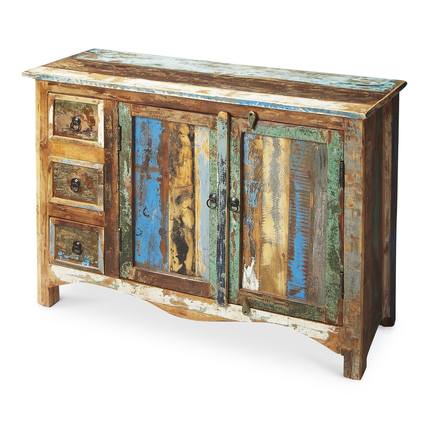 Butler Specialty Company Reverb 44 in. W Rectangular Wood Hand Painted Rustic 3 Drawer 2 Door Sideboard, Multi-Color