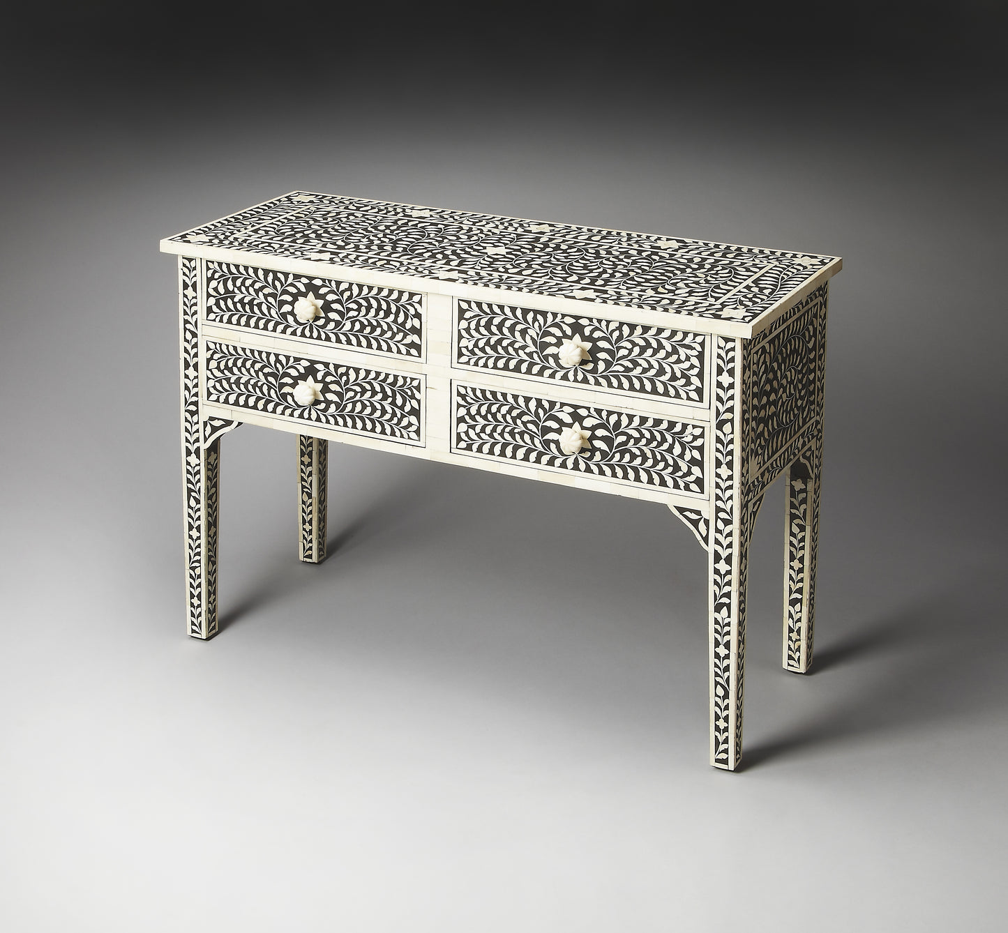 Vivienne Bone Inlay Console Table in Black 1860070