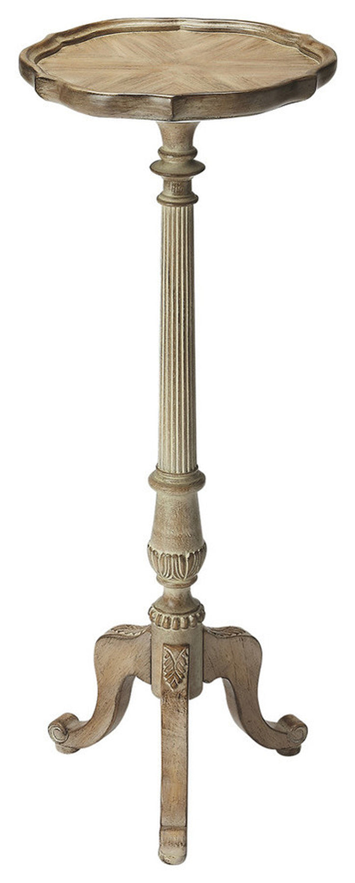 Butler Specialty Company Chatsworth 13.75 in. W x 36.5 in. H Round Wood Scalloped Edge 3 Leg Pedestal Plant Stand, Gray