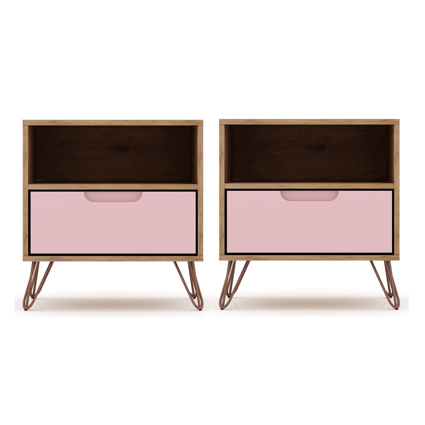 Rockefeller Mid-Century Modern 20" Nightstand in Pink (1-Drawer) - Set of 2 2-101GMC6