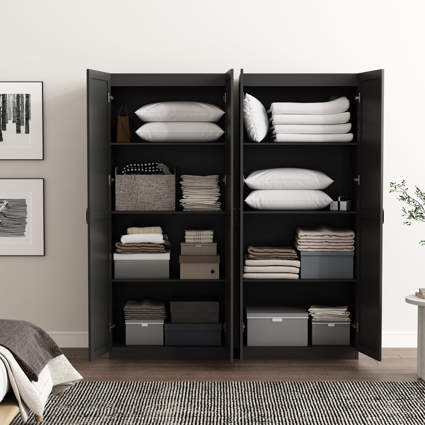 Cornelia Modern 30" Storage Cabinet in Black (4-Shelf) - Set of 2 2-3BC-BK