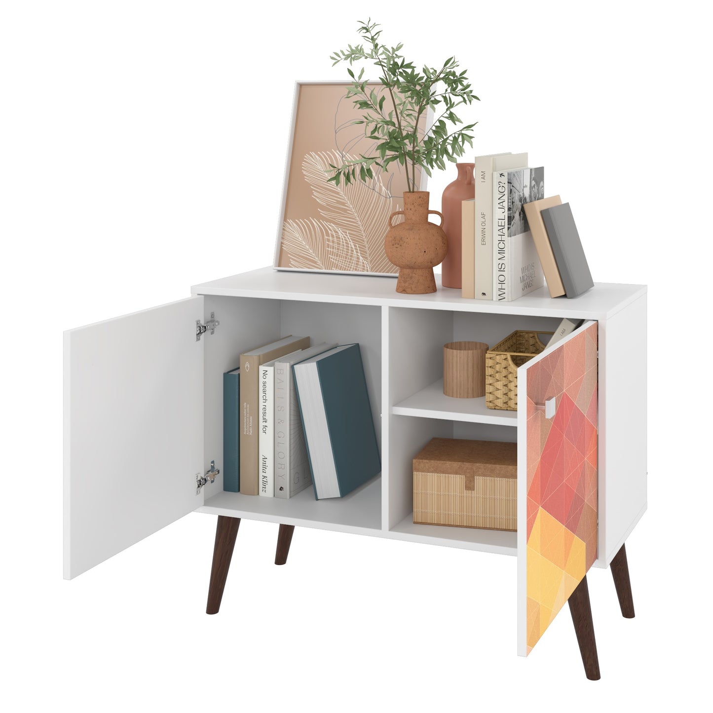 Manhattan Comfort 2-Piece Mid-Century Modern Avesta Double Side Table in White and Stamp 2-7AMC131