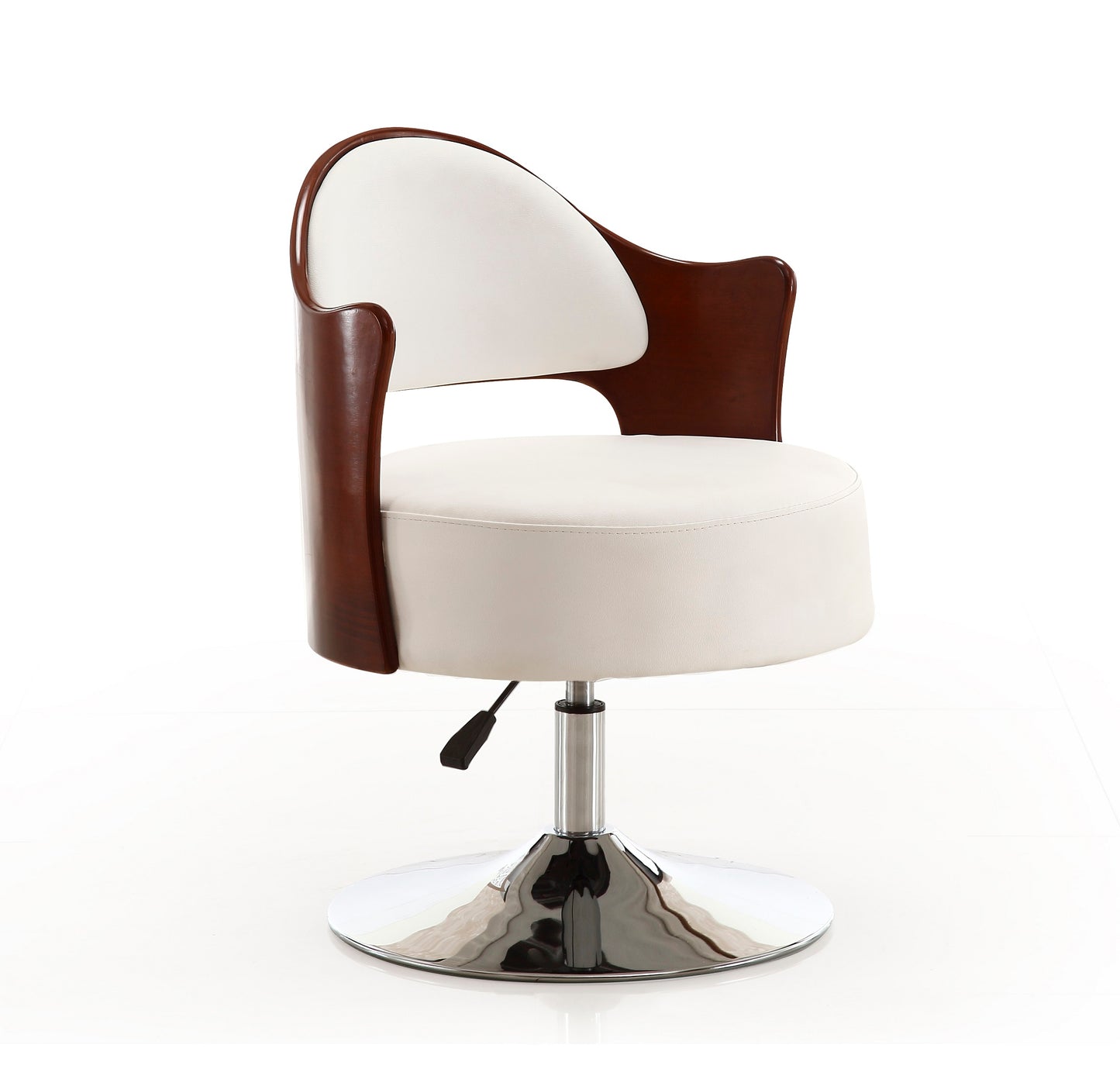 Manhattan Comfort Bopper White and Polished Chrome Faux Leather Adjustable Height Swivel Accent Chair (Set of 2) 2-AC033-WH