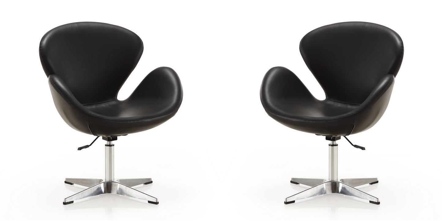 Manhattan Comfort Raspberry Black and Polished Chrome Faux Leather Adjustable Swivel Chair (Set of 2) 2-AC038-BK