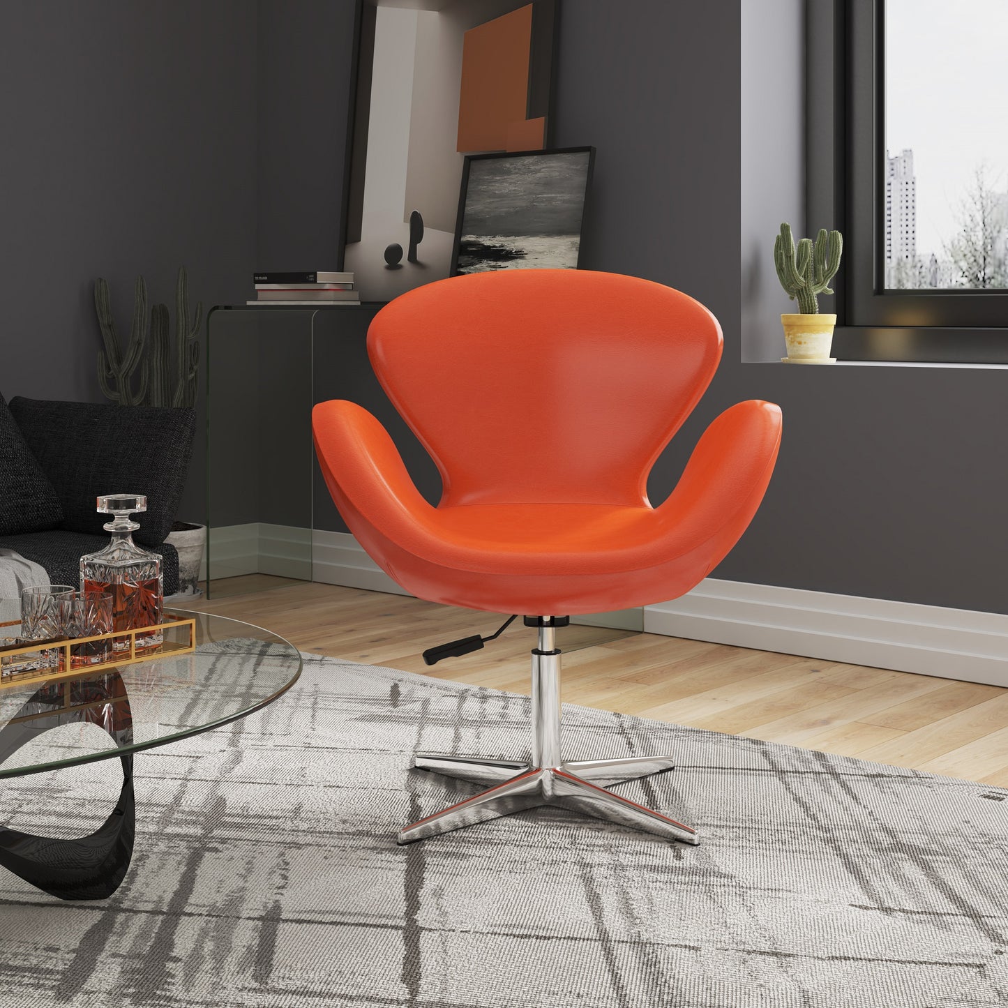 Raspberry Modern Upholstered Swivel Lounge Chair in Orange - Set of 2 2-AC038-TR