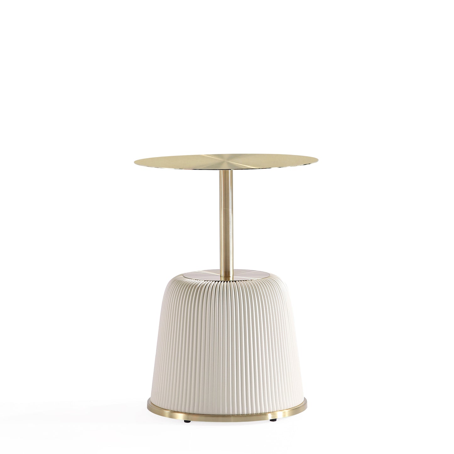 Manhattan Comfort Modern Anderson Coffee Table and End Table 1.0 Upholstered in Cream Leatherette with Ceramic Faux Tabletop and Gold Metal Tabletop- Set of 2 2-AT02-CR