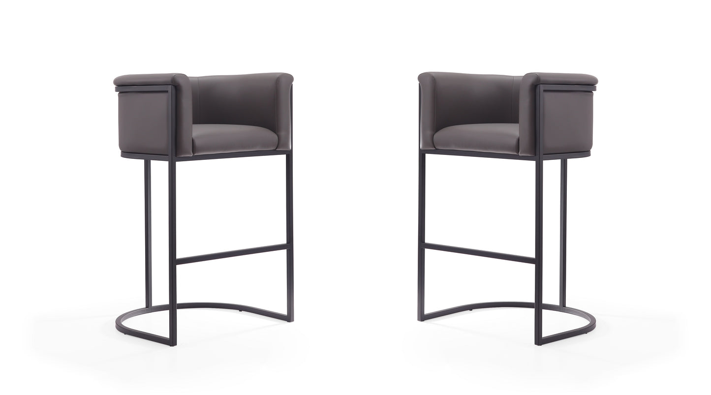 Manhattan Comfort Cosmopolitan 37.8 in. Pebble and Black Metal Barstool (Set of 2) 2-BS015-PE