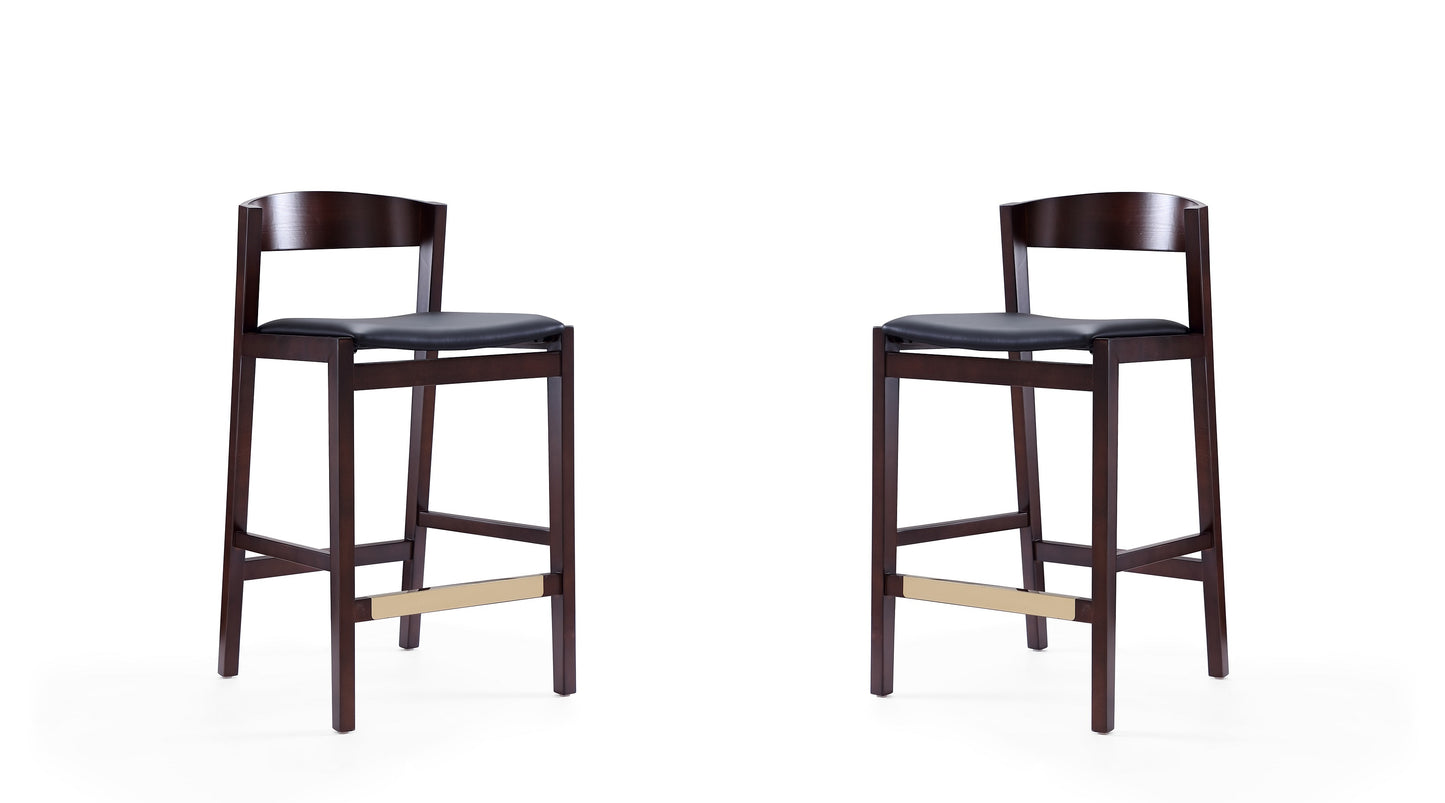 Manhattan Comfort Klismos 36.75 in. Black and Dark Walnut Beech Wood Counter Height Bar Stool (Set of 2) 2-CS007-BK