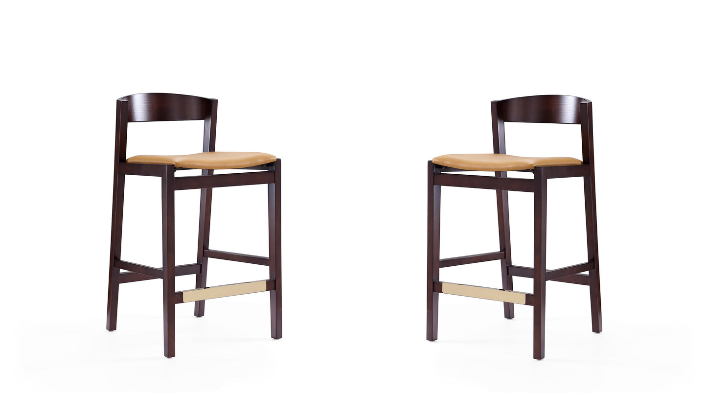 Manhattan Comfort Klismos 36.75 in. Camel and Dark Walnut Beech Wood Counter Height Bar Stool (Set of 2) 2-CS007-CL