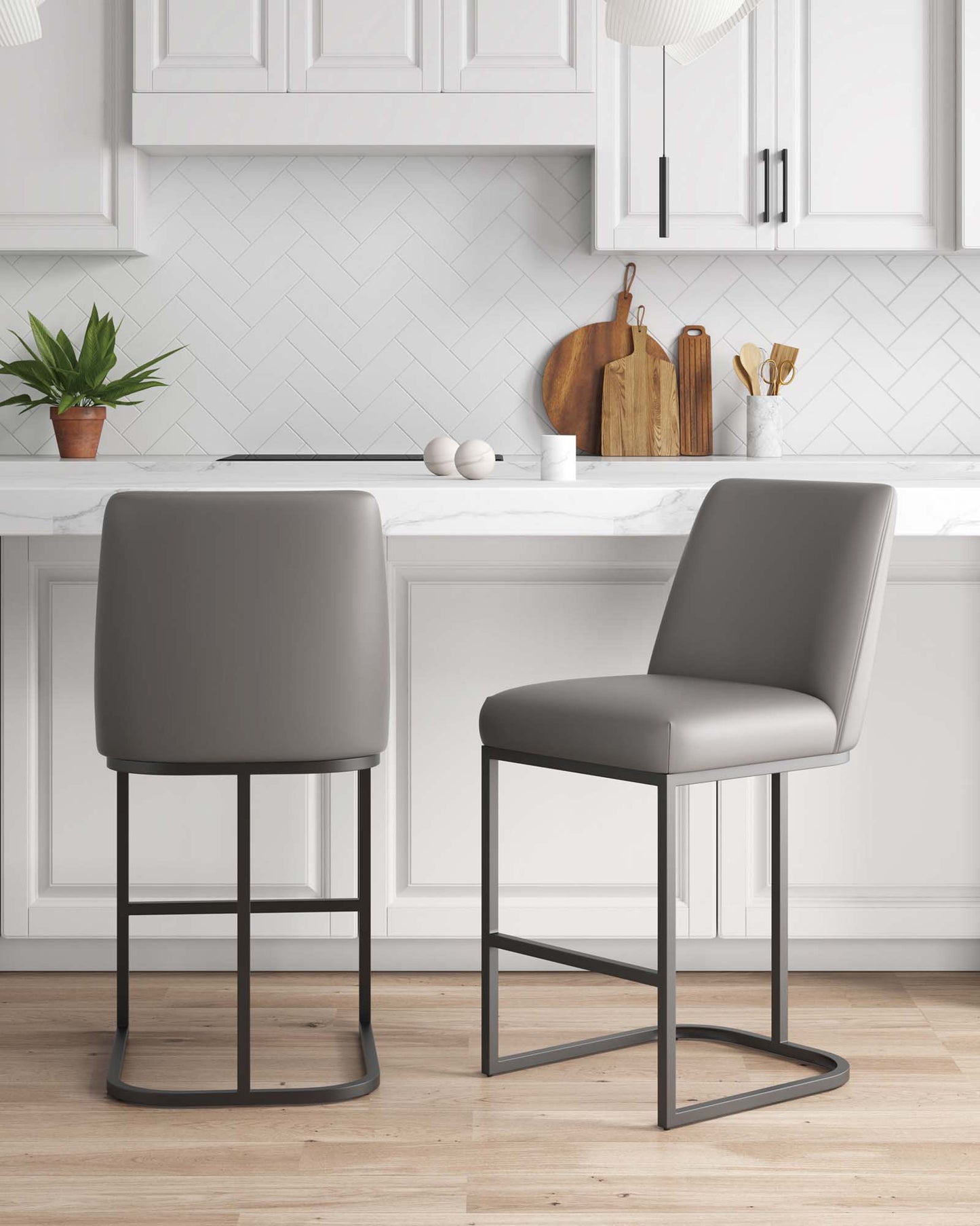 Manhattan Comfort Serena Modern Leatherette Upholstered Counter Stool in Grey - Set of 2 2-CS017-GY