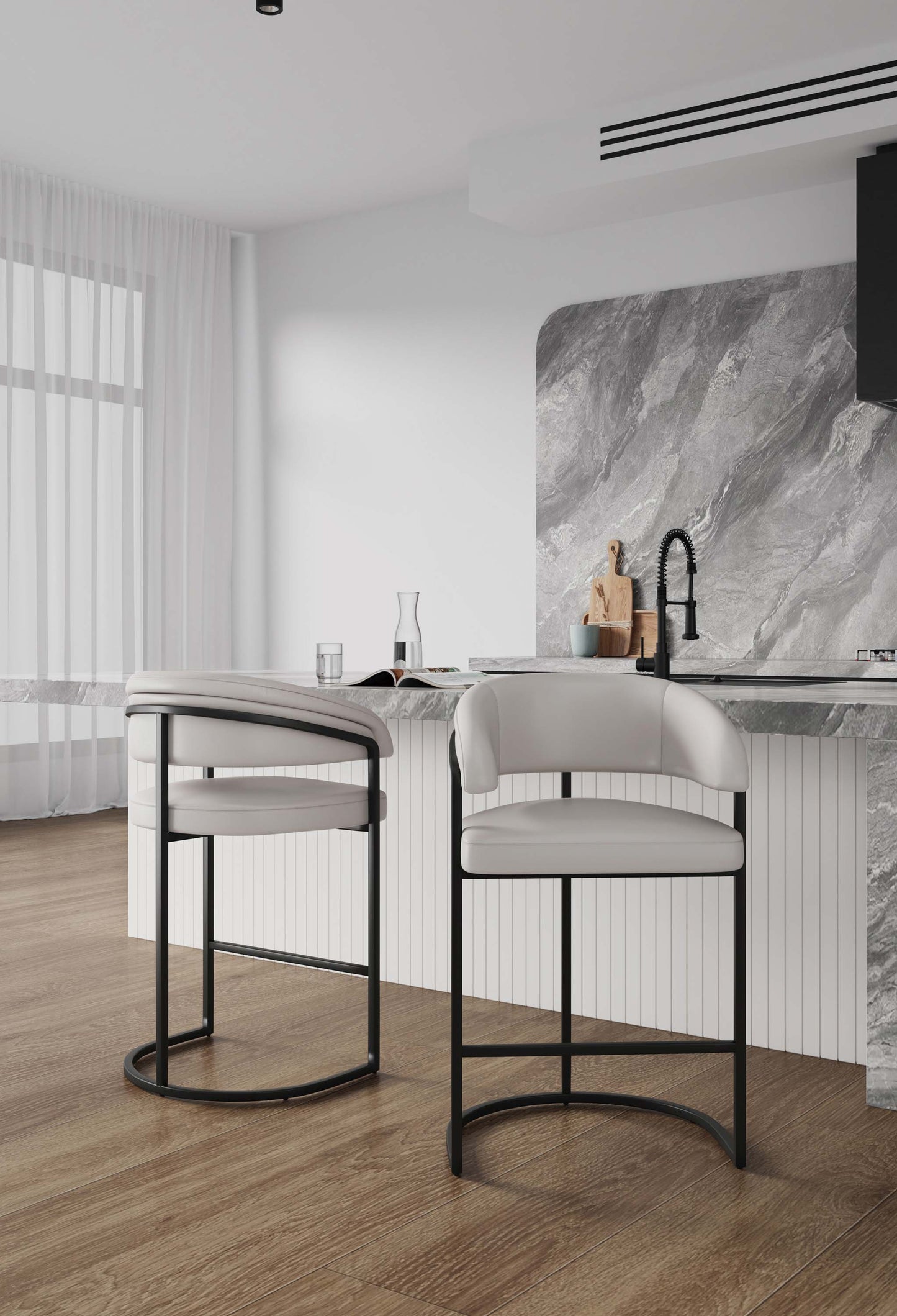 Augusta Modern Metal Upholstered Counter Stool in Light Gray - Set of 2 2-CS018-LG