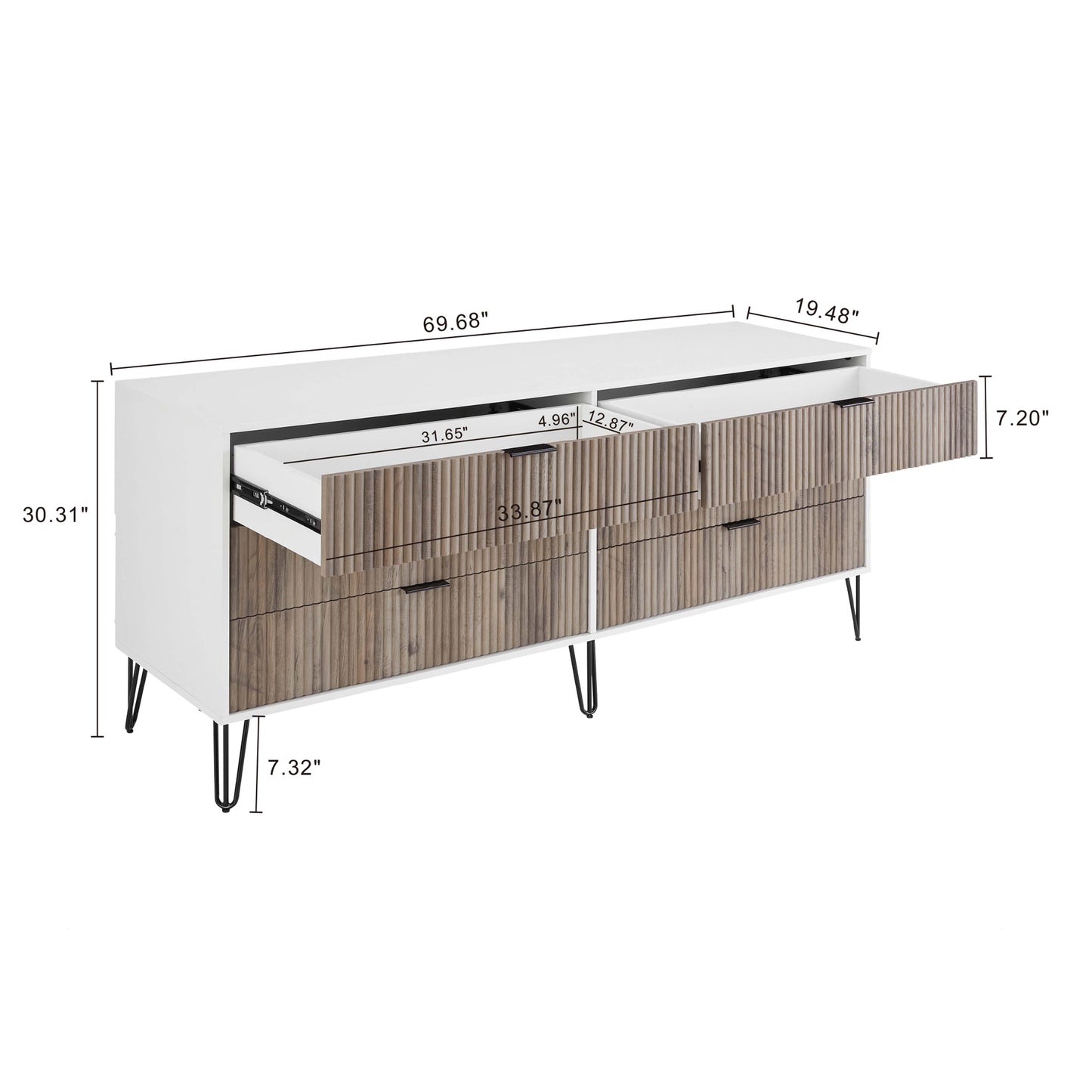 Manhattan Comfort2-Piece DUMBO Modern 5-Drawer Tall Dresser and DUMBO Modern 6-Drawer Double Low Dresser in White and Grey 2-DB03-WG