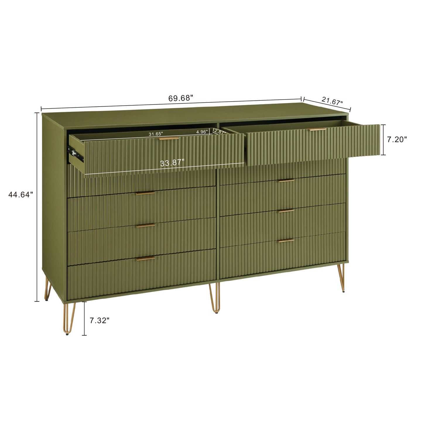 Manhattan Comfort2-Piece DUMBO Modern 5-Drawer Tall Dresser and DUMBO Modern 10-Drawer Double Tall Dresser in Olive Green 2-DB04-OG