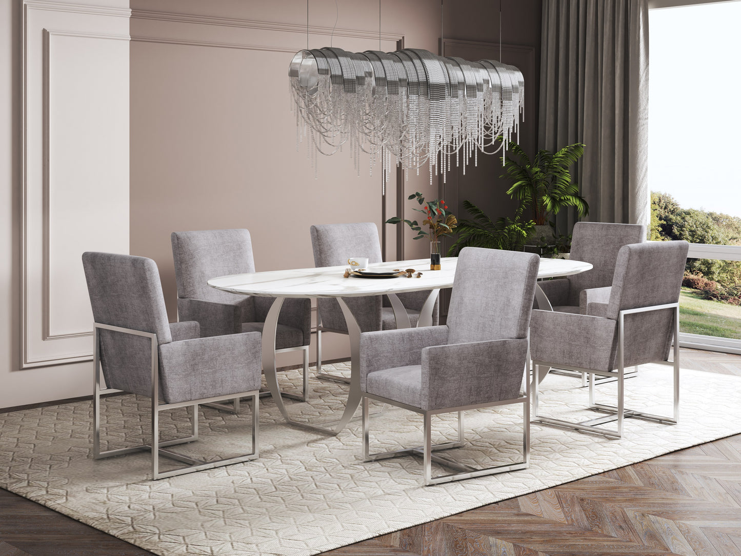 Manhattan Comfort Element Steel Velvet Dining Armchair (Set of 2) 2-DC029-ST