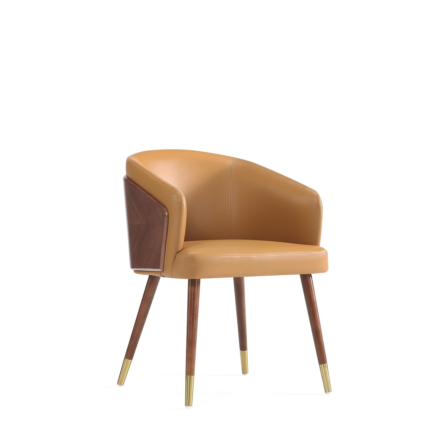 Manhattan Comfort Modern Raya Dining Chair Upholstered in Leatherette with Beech Wood Back and Solid Wood Legs in Walnut and Camal- Set of 2 2-DC082-CL