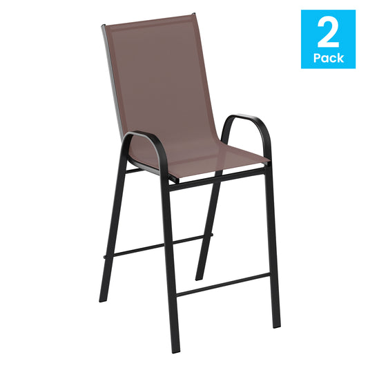 2 Pack Brazos Series Brown Outdoor Barstool with Flex Comfort Material and Metal Frame Brown 2-JJ-092H-B-GG