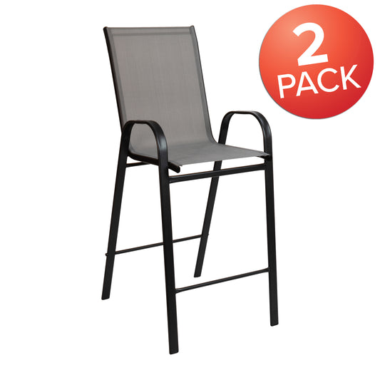 2 Pack Brazos Series Gray Outdoor Barstools with Flex Comfort Material and Metal Frame Gray 2-JJ-092H-GR-GG