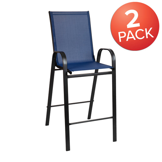 2 Pack Brazos Series Navy Outdoor Barstools with Flex Comfort Material and Metal Frame Navy 2-JJ-092H-NV-GG