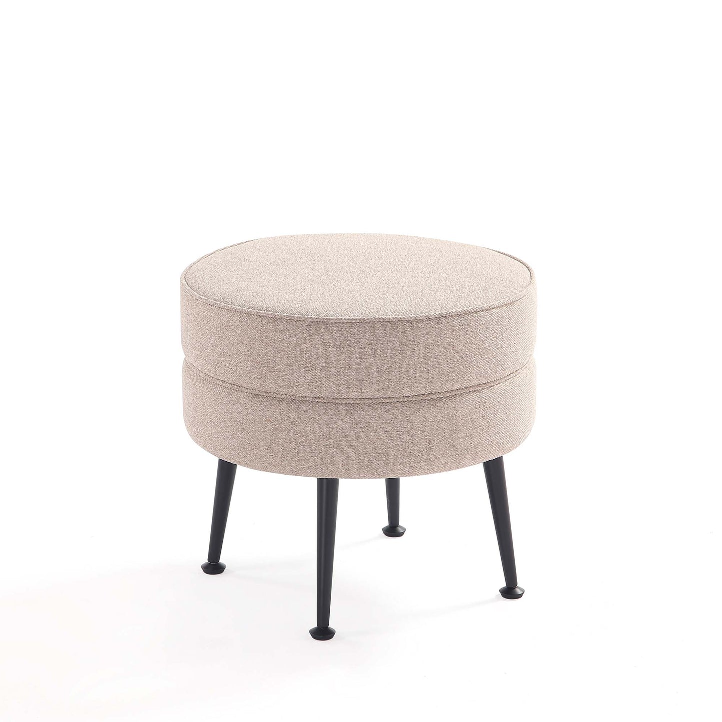 Manhattan Comfort Bailey Mid-Century Modern Woven Polyester Blend Upholstered Ottoman in Oatmeal with Black Feet - Set of 2 2-OT003-OTB