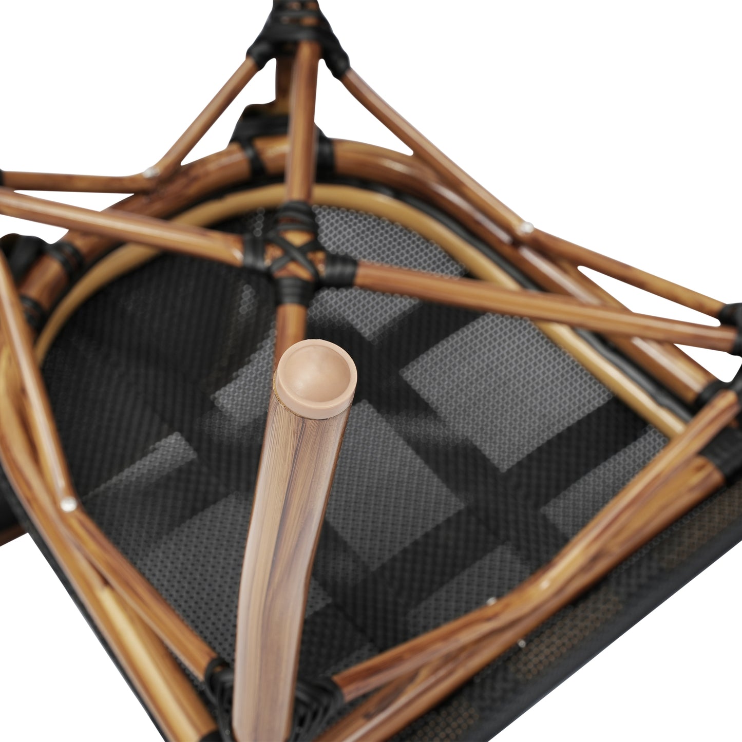 2 Pack Marseille Indoor/Outdoor Commercial Thonet Bistro Stacking Chair, Black Textilene and Bamboo Print Aluminum Frame in Natural Black/Natural Frame 2-SDA-AD642002S-TXT-BK-NAT-GG