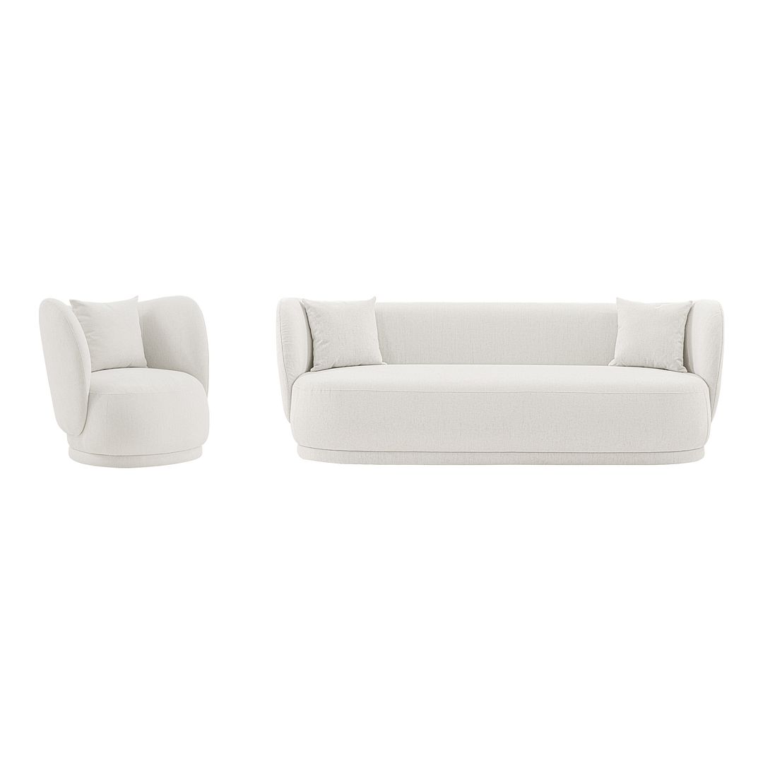 Manhattan Comfort Contemporary Siri Sofa and Accent Chair Set with Pillows in Cream