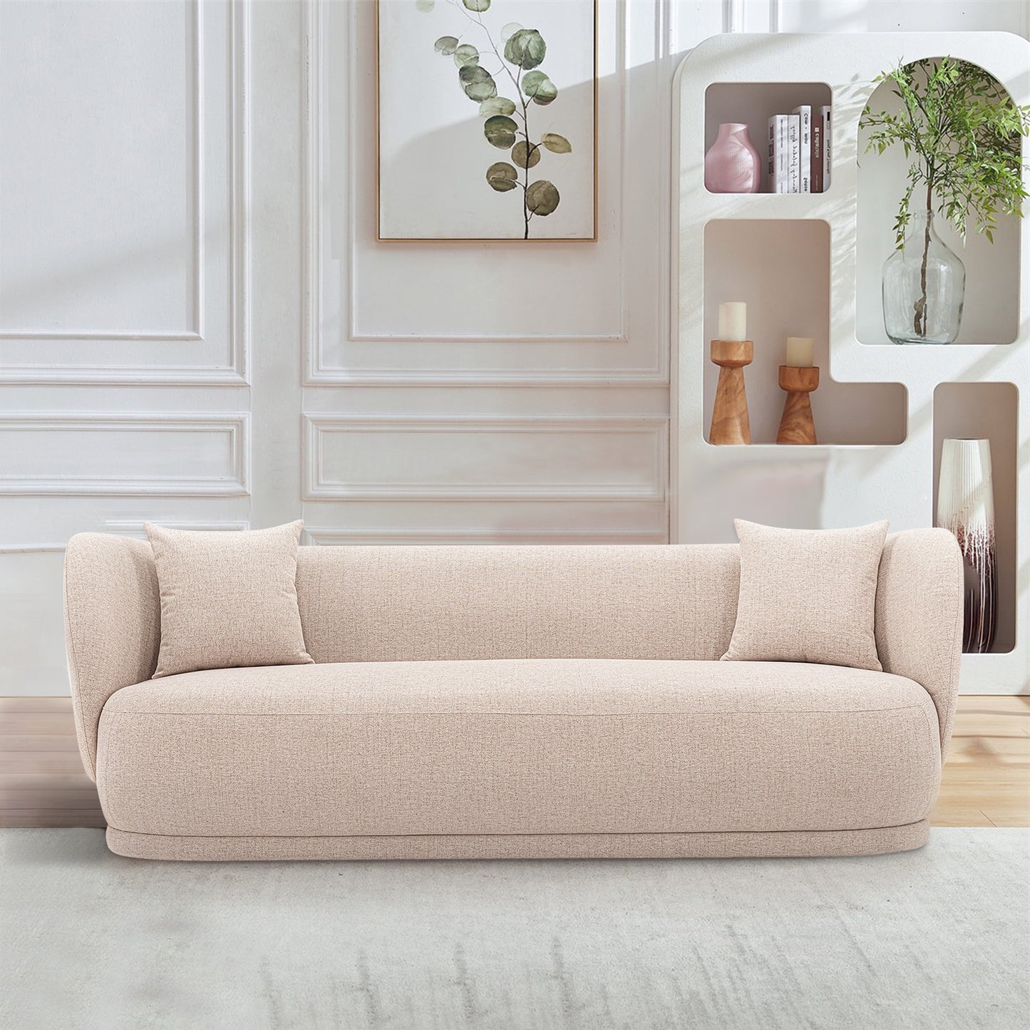 Manhattan Comfort Contemporary Siri Sofa and Accent Chair Set with Pillows in Wheat 2-SFAC5710-WT