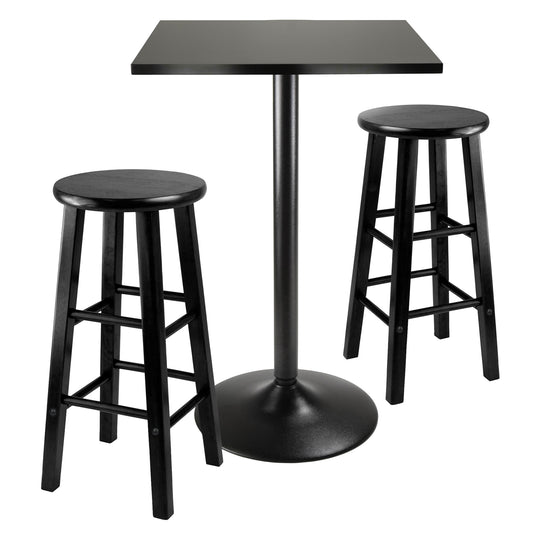 Obsidian 3-Pc Square Pub Table and Round Seat Counter Stools, Black