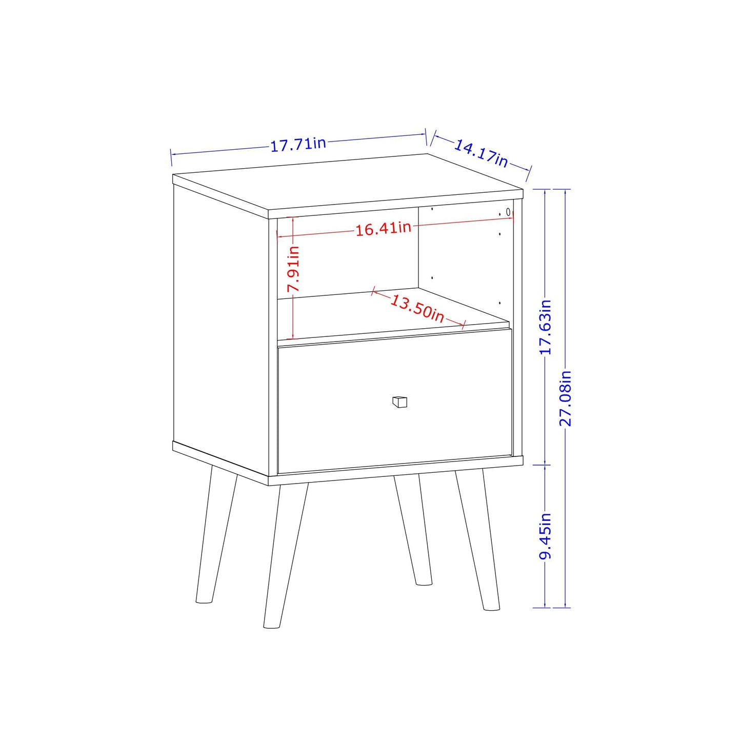 Manhattan Comfort Liberty Mid-Century Modern Nightstand 1.0 with 1 Cubby Space and 1 Drawer in Rustic Brown and Aqua Blue 203AMC93