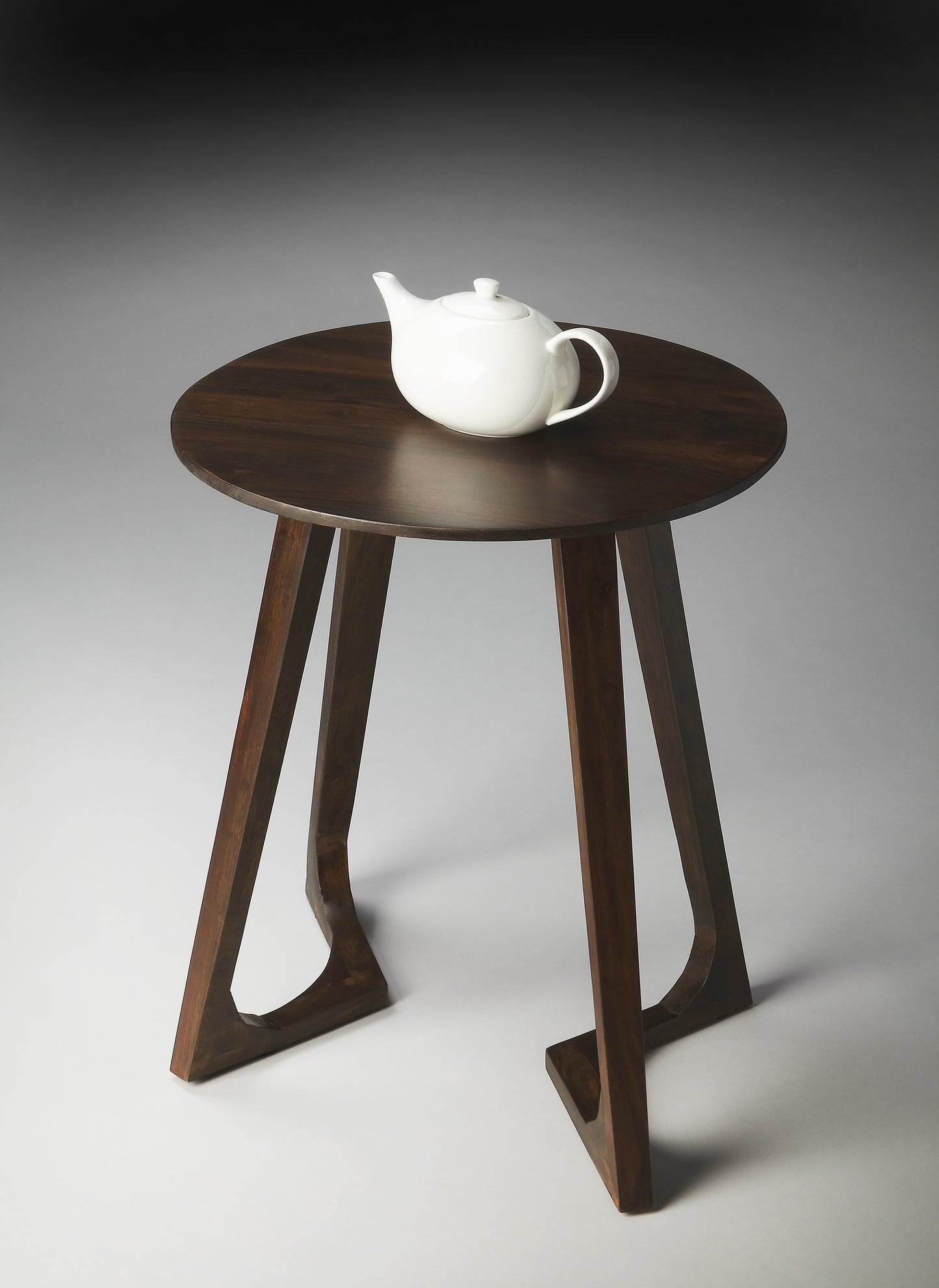 Butler Specialty Company Devin 19.5 in. W Round Solid Wood Mid Century Side Table with 2 Sled Legs, Dark Brown