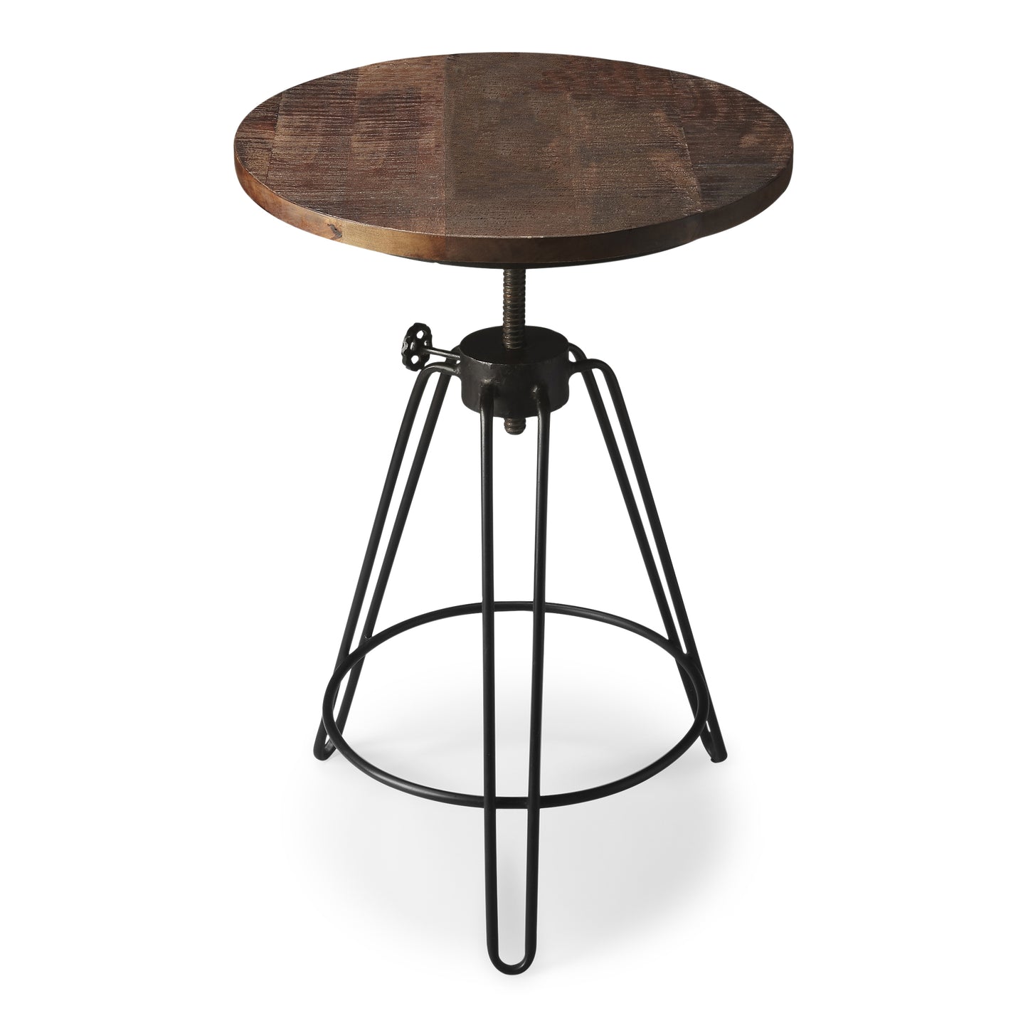 Butler Specialty Company Trenton 22 in. W Round Metal and Wood Industrial Adjustble Height Side Table with Tripod Base, Multi-Color