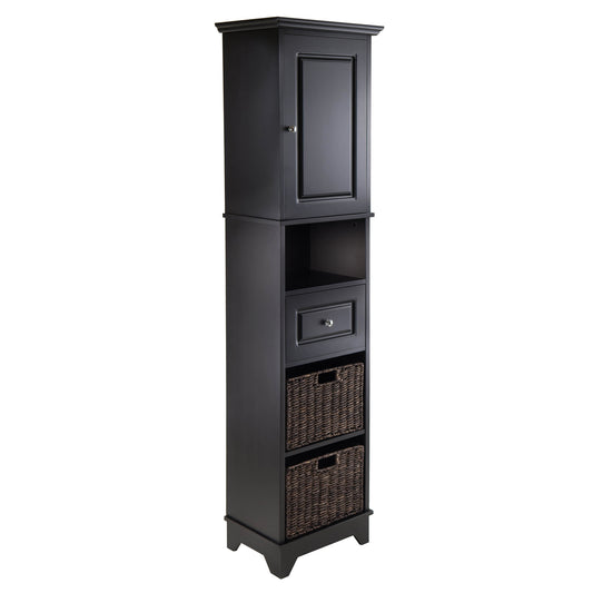 Wyatt 3-Pc Storage Cabinet with 2 Foldable Corn Husk Baskets, Black and Chocolate