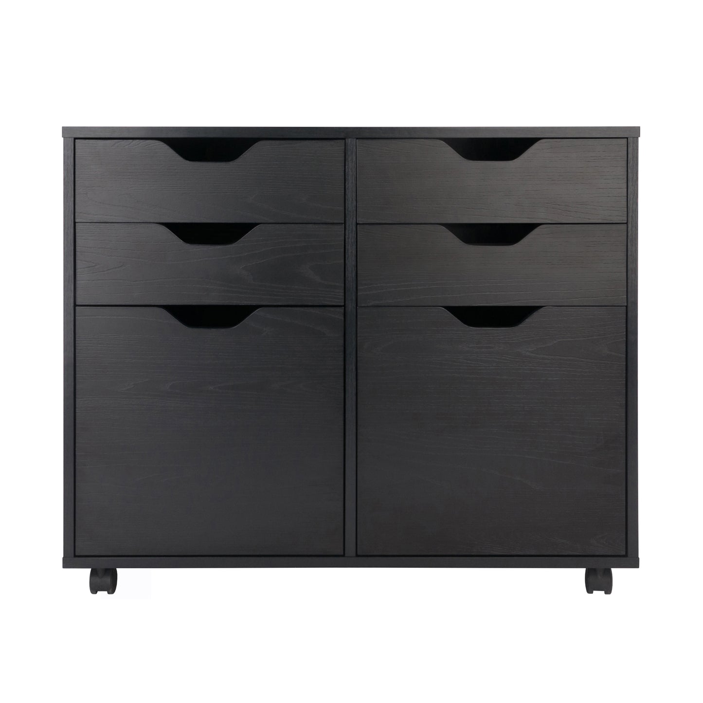 Halifax Wide 2-Door Storage Cabinet, 4-Drawer, Black