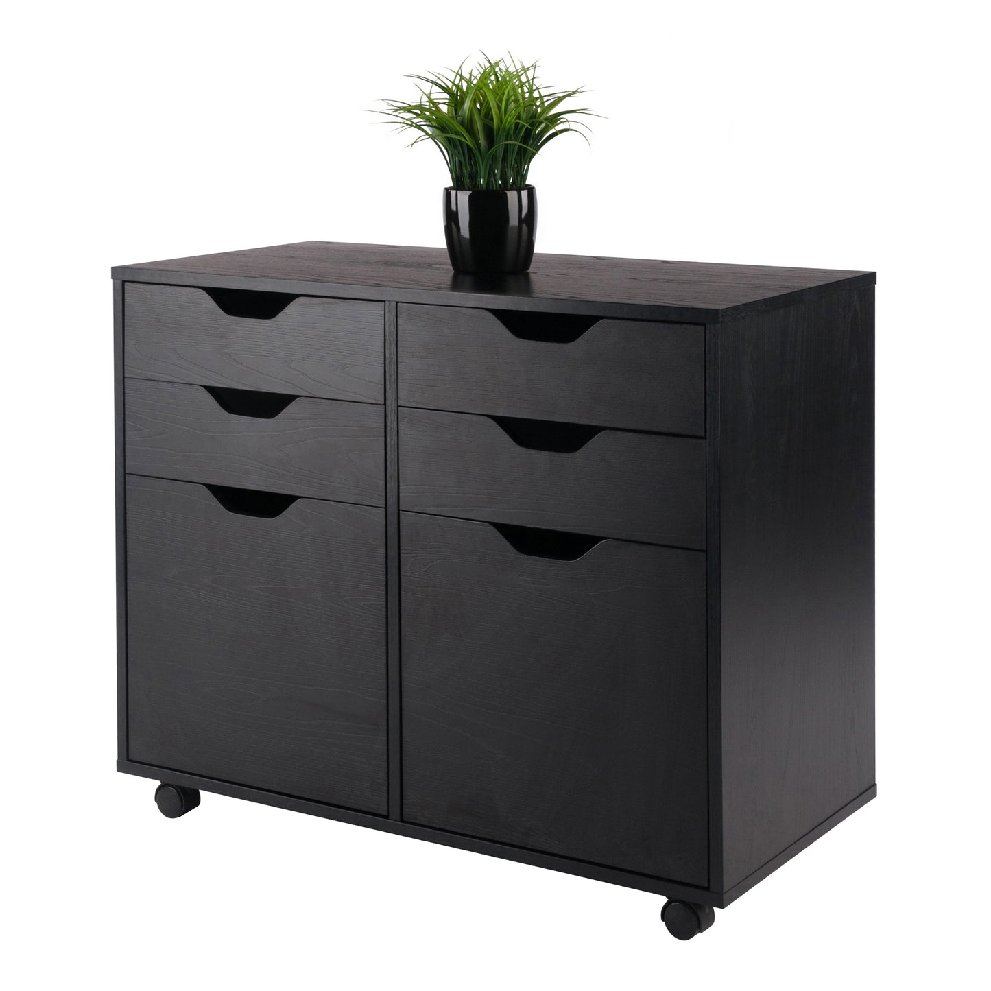 Halifax Wide 2-Door Storage Cabinet, 4-Drawer, Black