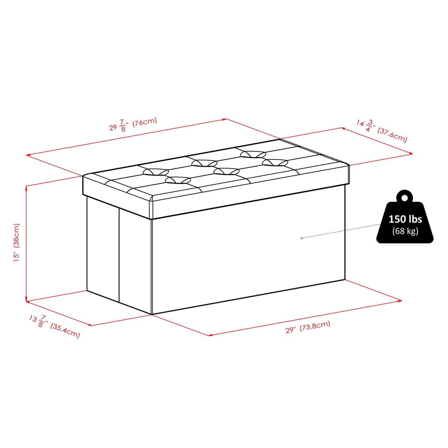 Ashford Rectangular Storage Ottoman, Black